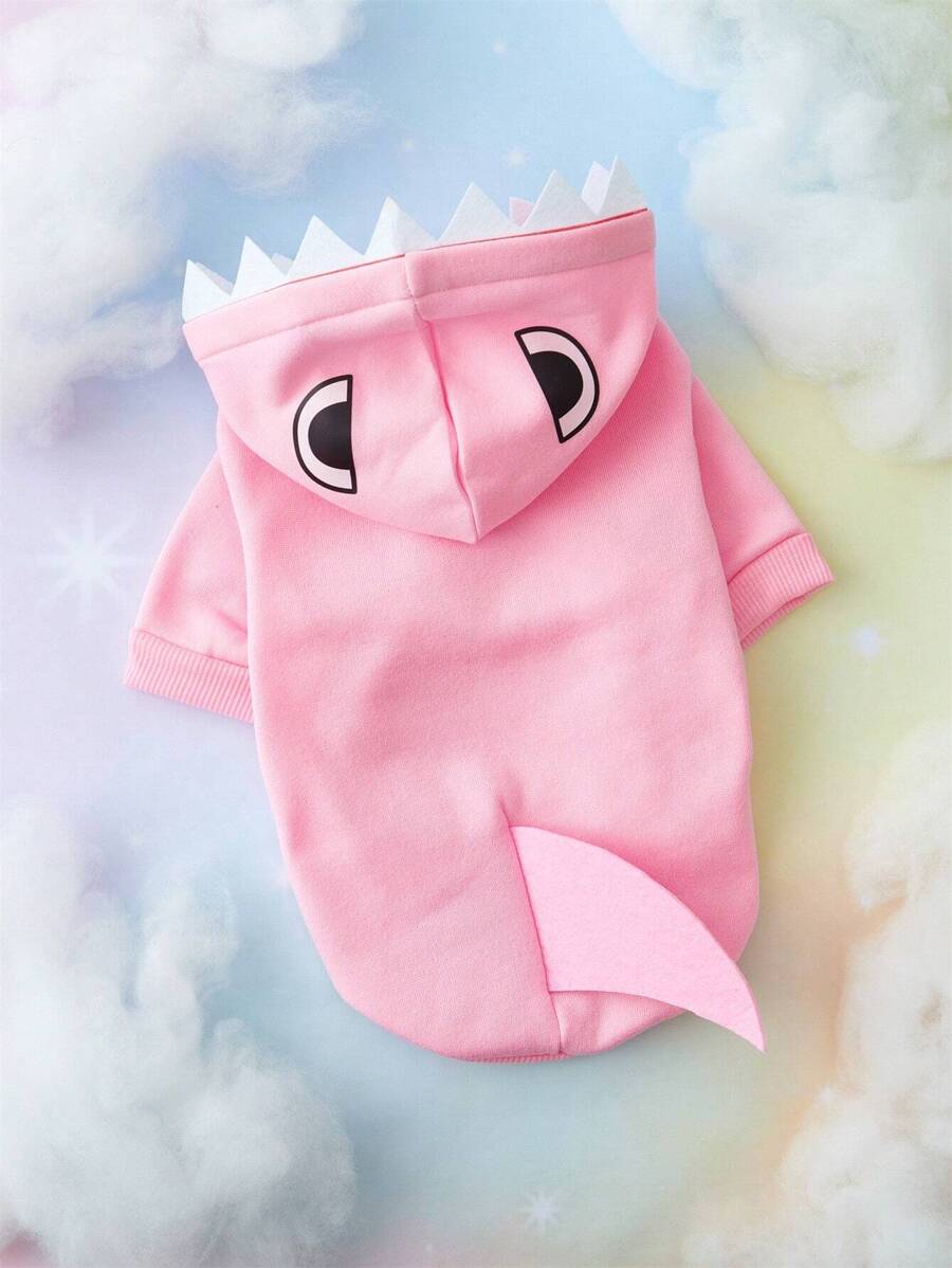 ROMWE 1pc Light Pink Pet Cosplay Shark Shaped Hoodie, Suitable For Cats & Dogs, Keep Warm