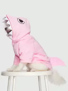 ROMWE 1pc Light Pink Pet Cosplay Shark Shaped Hoodie, Suitable For Cats & Dogs, Keep Warm