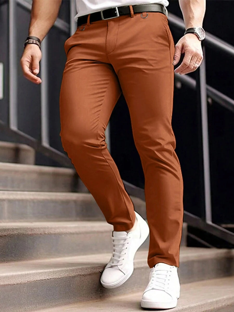 Muške formalne pantalone jednobojne sa kosim džepovima, bez kaiša