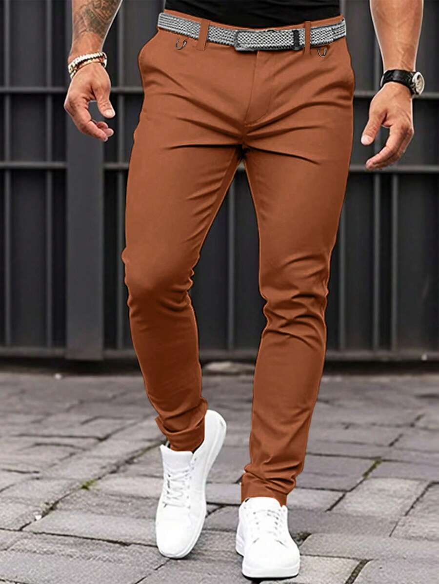 Muške formalne pantalone jednobojne sa kosim džepovima, bez kaiša
