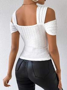 RosyDaze Slim Fit Cut Out Shoulder T-Shirt
