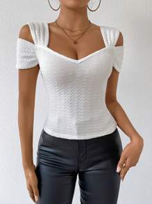 RosyDaze Slim Fit Cut Out Shoulder T-Shirt