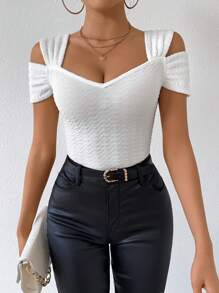 RosyDaze Slim Fit Cut Out Shoulder T-Shirt