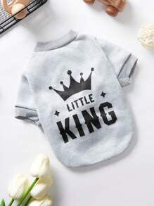 Debiesn Artist Girlcore 1pc Gray King Crown Printed Pet Sweatshirt Without Hood For Keeping Warm, Holiday