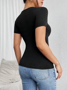 SHEIN Privé Women's Concert Mesh T-Shirt With Colorblock & Rhinestone Decoration