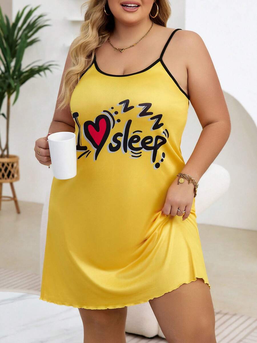 Ženska spavaćica na bretele plus size sa kontrastnim ivicama