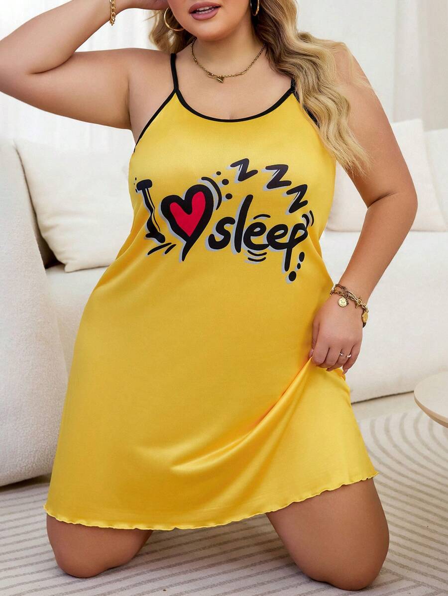 Ženska spavaćica na bretele plus size sa kontrastnim ivicama