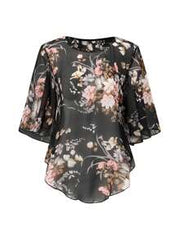 Zayélia Women's Floral Printed Batwing Sleeve See-Through Shirt