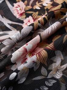 Zayélia Women's Floral Printed Batwing Sleeve See-Through Shirt