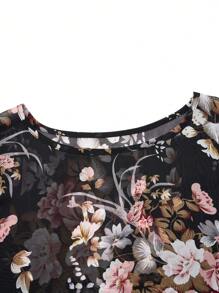 Zayélia Women's Floral Printed Batwing Sleeve See-Through Shirt
