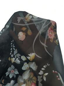 Zayélia Women's Floral Printed Batwing Sleeve See-Through Shirt