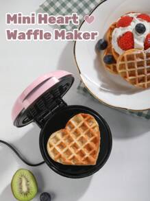 SCISHARE 1pc 350W Wall Plug-In 4-Inch Mini Waffle Maker, Suitable For Single Serving, Making Panini, Hash Browns And Other Portable Breakfast, Lunch Or Snacks, Easy To Clean, Non-Stick Coating, Pink Heart Pattern