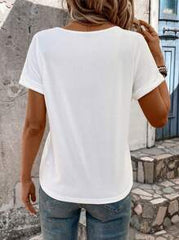 SHEIN LUNE Women's Solid Color Short Sleeve T-Shirt With Asymmetric Neckline,Casual