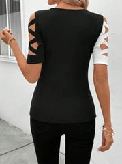 SHEIN Clasi Women's Black And White Contrast Color Cut-Out T-Shirt