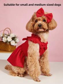 Pet Clothes With Hair Clip, Recommended To Choose One Size Up, Suitable For Small Dogs, Red Corduroy Dress With Bowknot