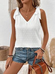 Hotletica Women's Embroidered V-Back Sleeveless Blouse With Floral Decors