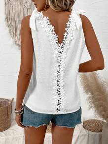 Hotletica Women's Embroidered V-Back Sleeveless Blouse With Floral Decors