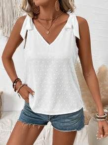 Hotletica Women's Embroidered V-Back Sleeveless Blouse With Floral Decors
