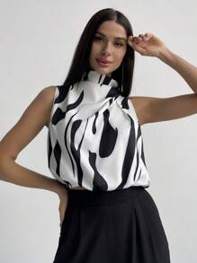 Firerie Full Printed High Neck Sleeveless Women's Blouse,Sleeveless Tops