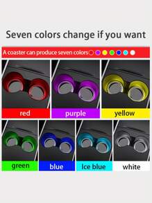 2pcs Car LED Lighting Cup Mats, 7-Color Changing Cup Pads USB Powered Non-Slip Coasters (Cup Mat Diameter Approx. 6.8cm/2.68in, Suitable For Cup Holders Up To 6.8cm) - Please Check Dimensions Before Purchasing