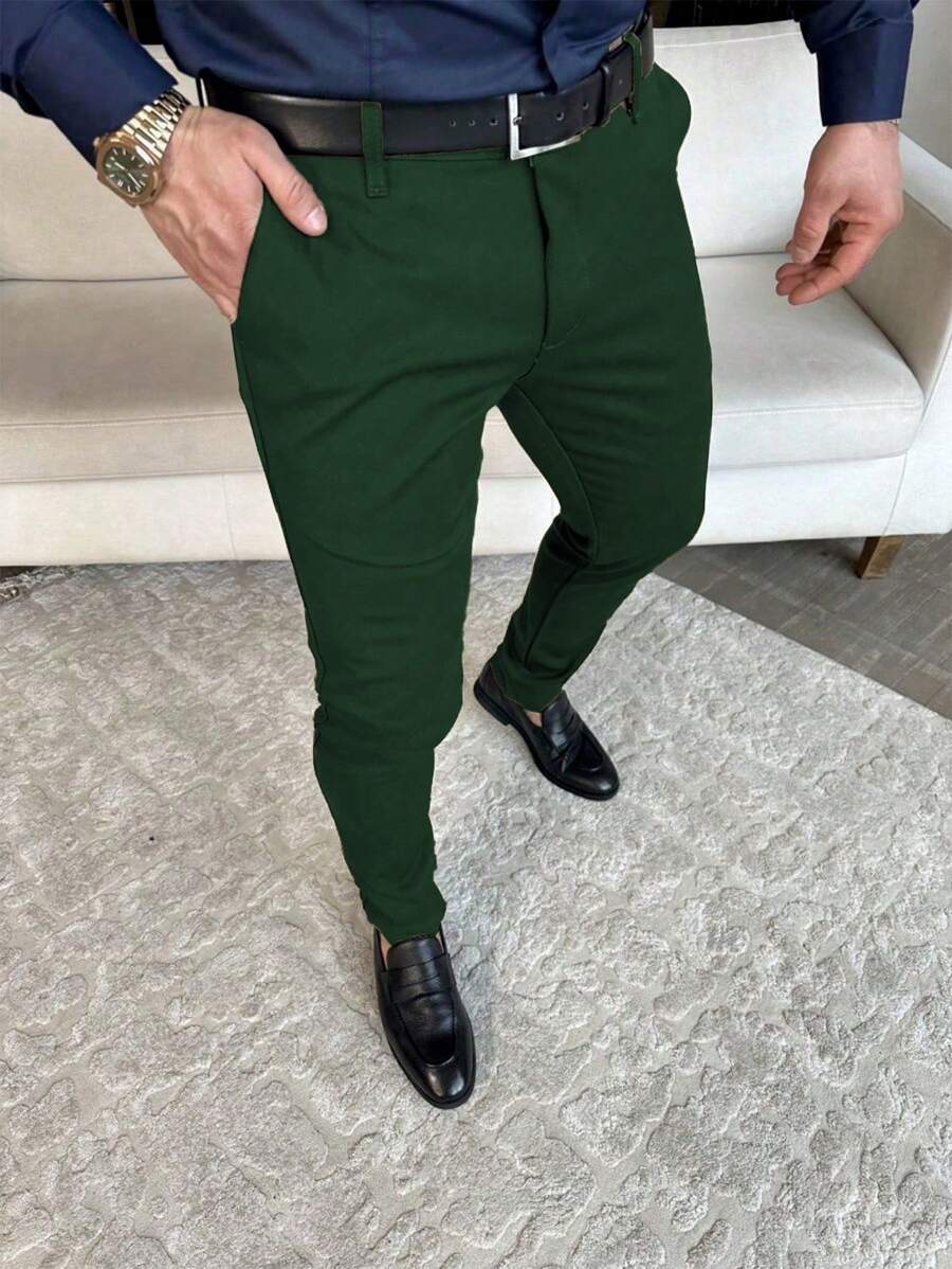 Muške ležerne pantalone za odelo jednobojne, Old Money stil