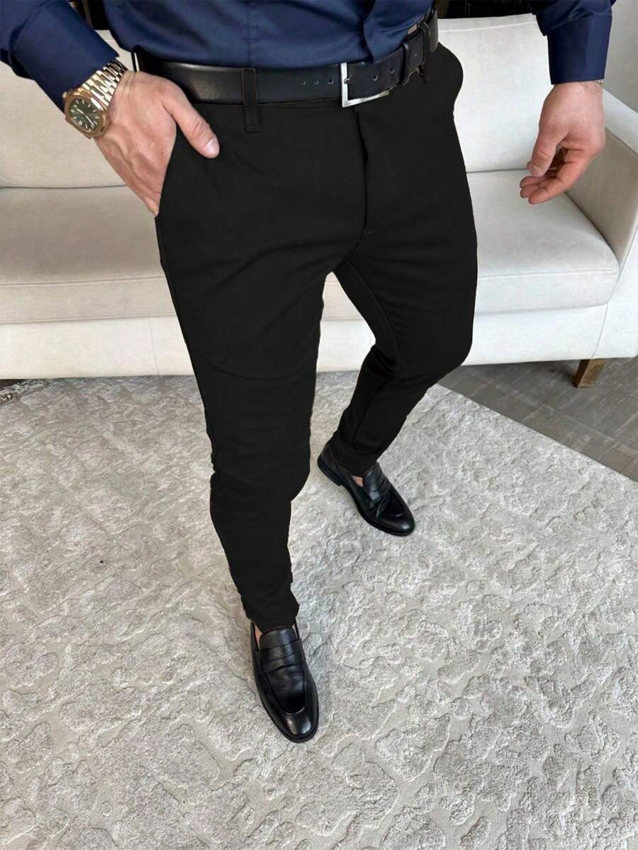 Muške ležerne pantalone za odelo jednobojne, Old Money stil