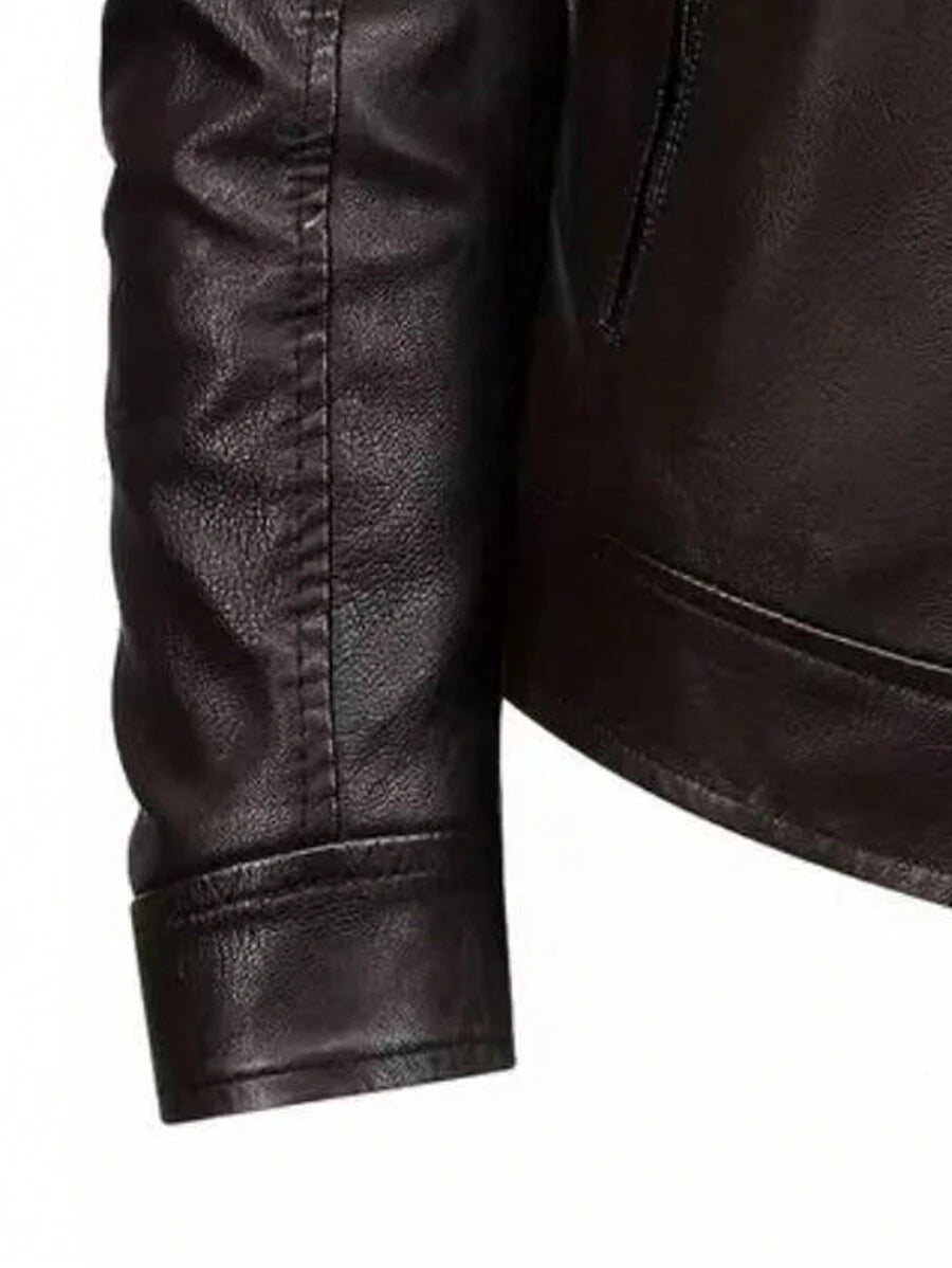 Muška kožna moto jakna jednobojna