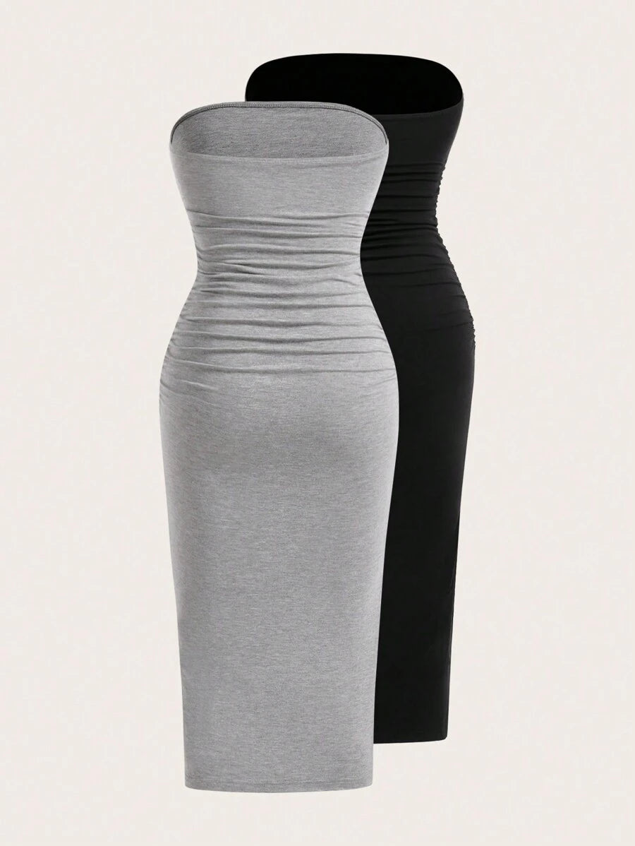 2 Dela Postava Casual Bodycon Midi Haljina