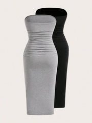 2 Dela Postava Casual Bodycon Midi Haljina