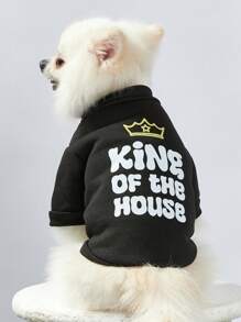 Debiesn Artist Retro Street 1pc Black Crown & Letter Print Pet Pattern Pullover Sweatshirt Without Hood For Dogs And Cats, Holiday, Valentine's Day