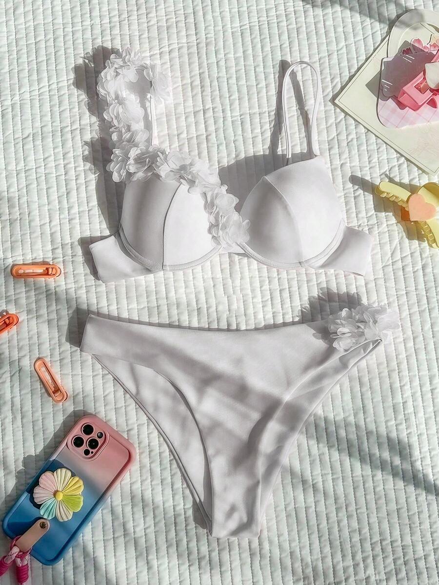 Ženski 3D CvetDekor Seksi Bikini Set, Push Up Sa Žicom