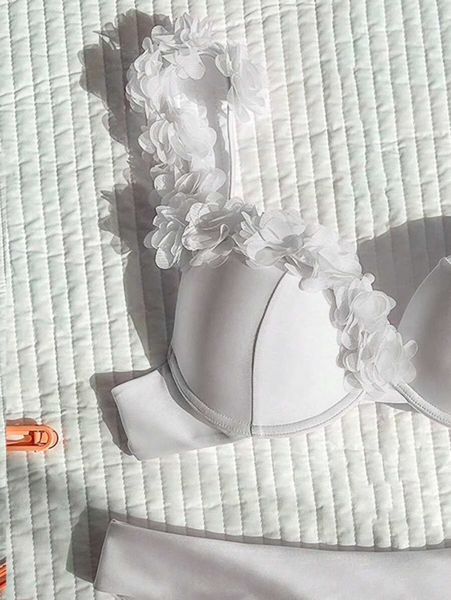 Ženski 3D CvetDekor Seksi Bikini Set, Push Up Sa Žicom