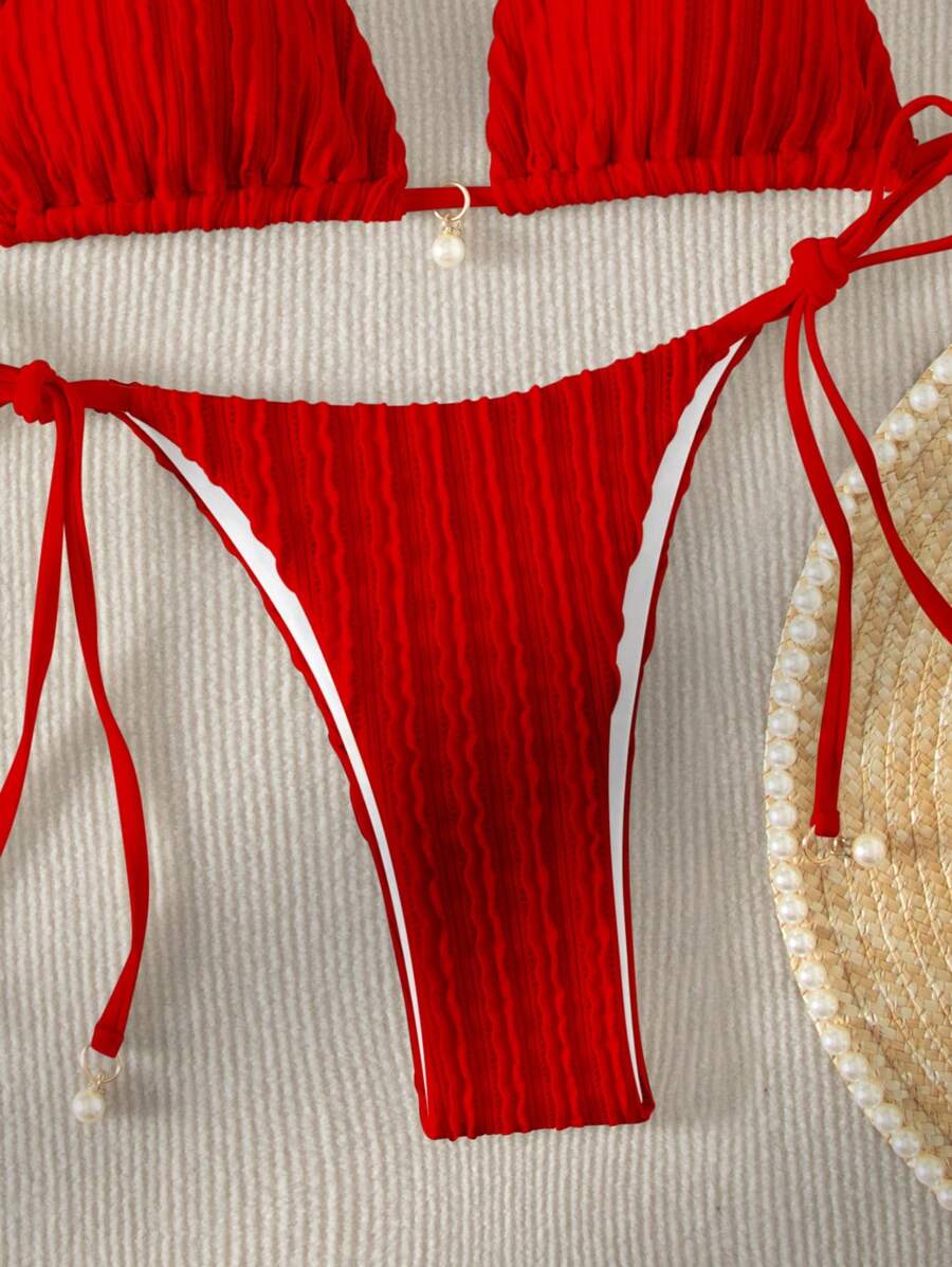 Letnji sjajni teksturirani kupaći , top sa vezivanjem sa strane