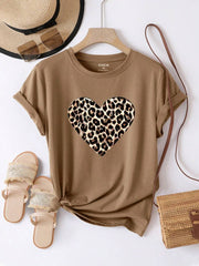 Ženska majica plus size sa srcem i leopard printom