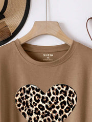 Ženska majica plus size sa srcem i leopard printom