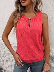 Vaclyn Women's Burnout Embroidery Lock Hole Collar Tank Top