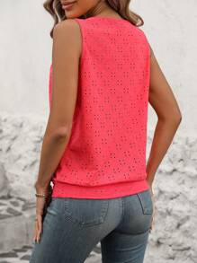 Vaclyn Women's Burnout Embroidery Lock Hole Collar Tank Top
