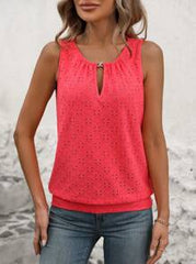 Vaclyn Women's Burnout Embroidery Lock Hole Collar Tank Top