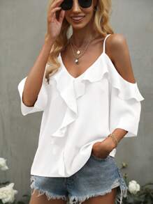 LUMIGAL Ruffle Casual Shirt With Ruffle Decoration