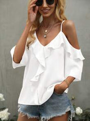 LUMIGAL Ruffle Casual Shirt With Ruffle Decoration