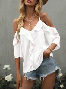 LUMIGAL Ruffle Casual Shirt With Ruffle Decoration