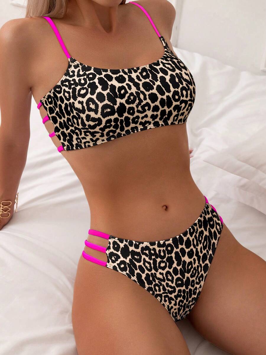 Ženski bikini set sa leopard printom, pogodan za plažu i letovanje