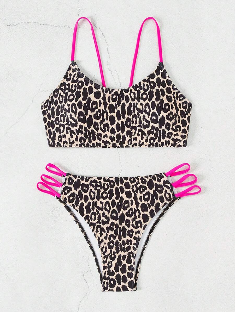 Ženski bikini set sa leopard printom, pogodan za plažu i letovanje