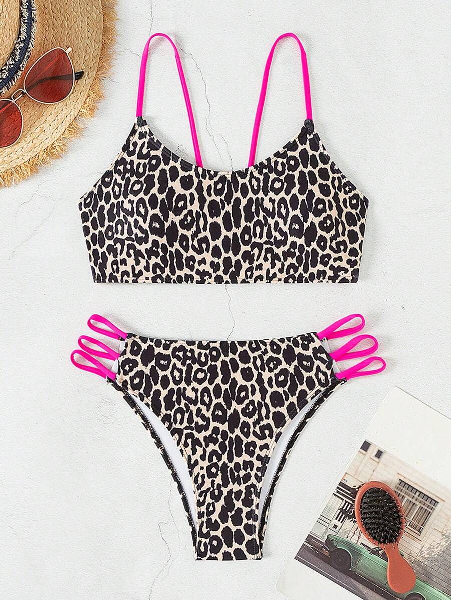 Ženski bikini set sa leopard printom, pogodan za plažu i letovanje