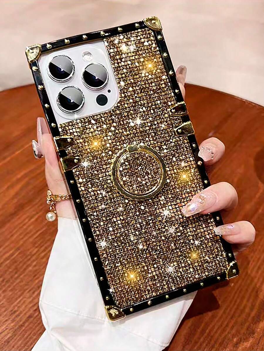 Modna futrola za telefon sa šljokica dezenom, prstenom držačom i stalkom, otporna na udarce, padove i klizanje, kompatibilna sa Apple 18ProMax/18pro/17promax/17/16 15 14 13 Promax/15 14 Plus/kompatibilna sa Samsung Galaxy S26Ultra/S26 Plus/S2
