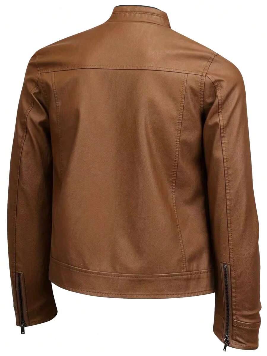 Muška kožna moto jakna jednobojna