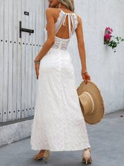 Breezaya Hollow Out Strappy Ladies Summer Lace Splicing Maxi Dress With Flowy Hemline Vacation Beach Outfits Women