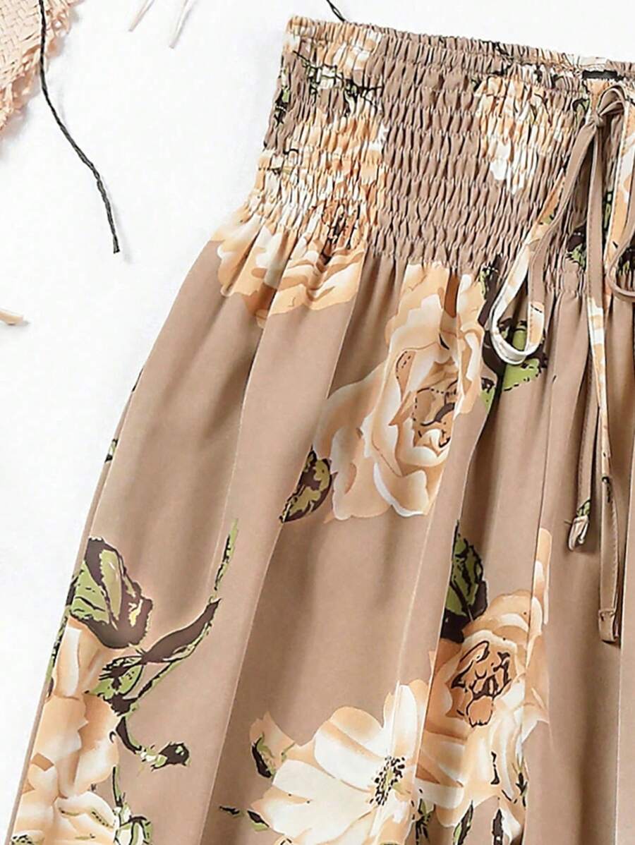 Ženske pantalone sa cvetnim printom, visokog struka