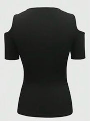 EMERY ROSE Women's Cold Shoulder Strap Cross Detail Top