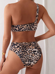 Ženski Leopard Print Hollow Out na jedno Rame Bikini Set